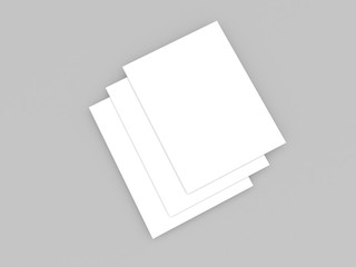 A4 white sheets mock up on gray background. 3d render illustration.