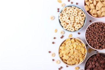 breakfast cereals on a light background top view.