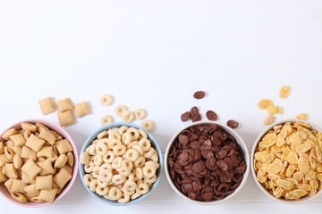 breakfast cereals on a light background top view.