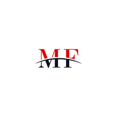 Initial letter MF, overlapping movement swoosh horizon logo company design inspiration in red and dark blue color vector