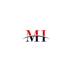 Initial letter MI, overlapping movement swoosh horizon logo company design inspiration in red and dark blue color vector