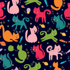vector seamless pattern. cute colored cats. for wallpaper, textiles. funny cats.