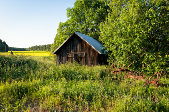 Traditional old Finnish wooden barn at Rusko, Finland. This shot was taken in July 2017.