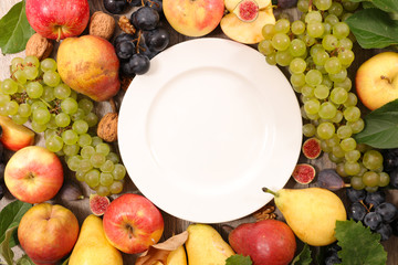 grapes with apples, walnut, fig and pear- emplty plate