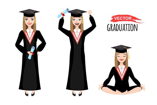 vector illustration of happy graduates with mortarboard