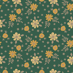 Autumn seasonal seamless pattern with floral elements in autumn colors. Hand drawn Vector illustration.