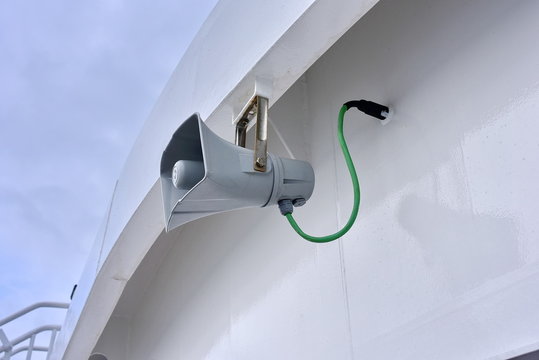 megaphone loudspeaker alert on the ferry boat ship