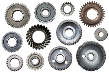 metal gears isolated on white background collage