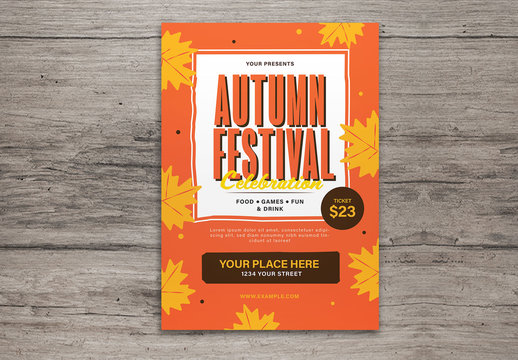 Autumn Festival Flyer Layout with Graphic Leaves