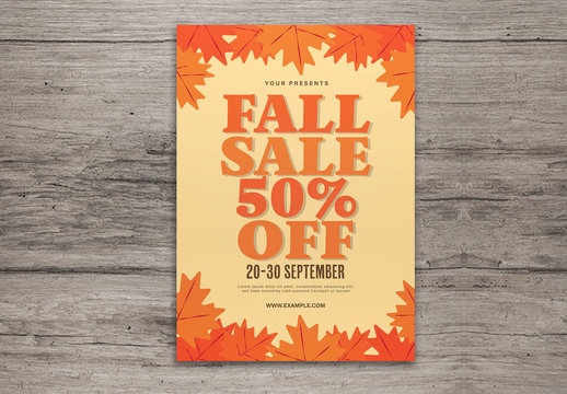 Orange Fall Sale Flyer with Graphic Leaf Layout