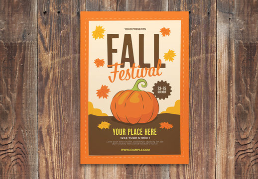 Orange Fall Festival Flyer Layout With Graphic Pumpkin