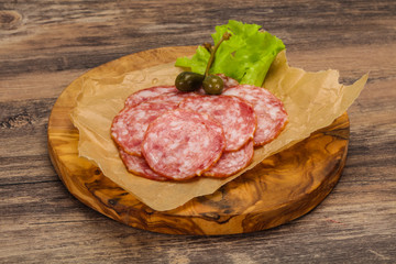Spanish Salchichon sausage with salad
