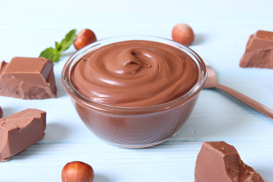 Chocolate Paste With A Bowl On A Table.