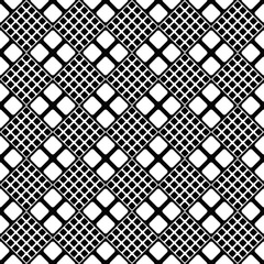 Seamless black and white geometrical diagonal square pattern background - abstract vector graphic design from rounded squares