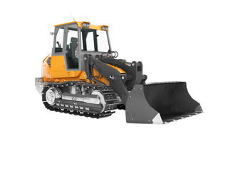 Construction machinery orange crawler excavator for lifting cargo in front 3D render on white background no shadow