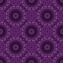 Obraz premium Oriental dark geometrical gravel mandala ornament pattern art - violet abstract bohemian spiritual seamless vector background illustration