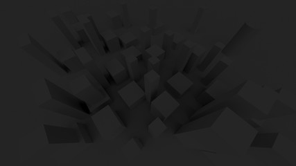 dark gray background architecture. wallpaper and textures. 3d illustration of extruded cubes as stylized buildings.