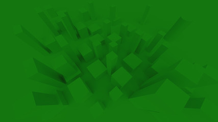 green background architecture. wallpaper and textures. 3d illustration of extruded cubes as stylized buildings.
