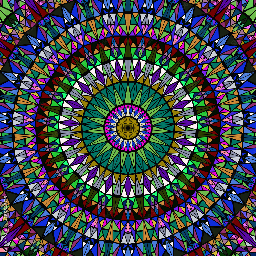 Poster dynamic polygonal round tiled mosaic pattern mandala background - circular hypnotic abstract vector 