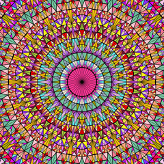 Colorful dynamic polygonal geometrical pattern mosaic mandala background - hypnotic circular vector graphic design