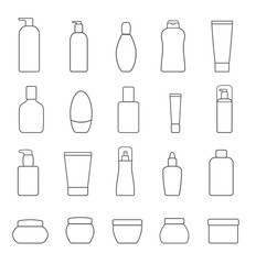 Set of different cosmetic products. Isolated on white background. Modern thin line icons for Web and Mobile.  Vector illustration.