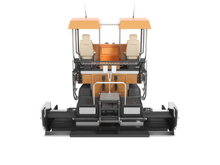 Construction machinery orange paver to create road 3d render on white background no shadow