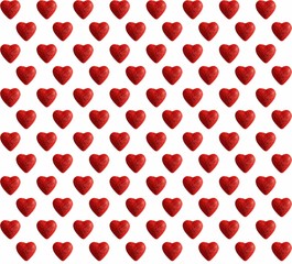 Seamless pattern, plastic hearts on white background. Top view, valentines love concept.