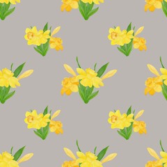 Fototapeta na wymiar Seamless pattern background with daffodils 