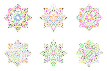 Isolated abstract floral mosaic star symbol template set