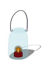 Handmade lamp from a candle in a jar for Halloween. Isolated on a white background.