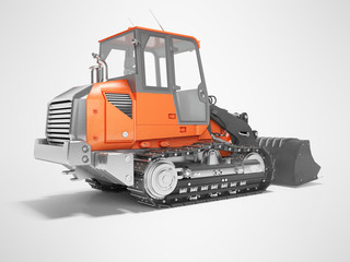 Construction machinery crawler excavator for lifting cargo in front 3D render on gray background with shadow