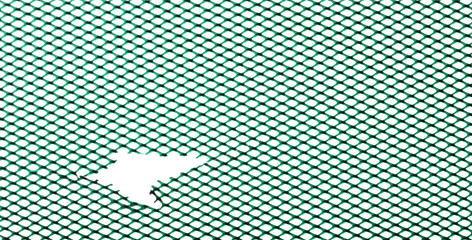 Plastic mesh texture with hole isolated on white background, clipping path