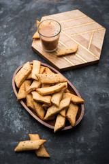 Namakpare or Salty Shakarpara/shakarpare or namkeen Shankarpali, popular diwali food or tea-time snack from Gujarat, India