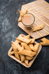 Namakpare or Salty Shakarpara/shakarpare or namkeen Shankarpali, popular diwali food or tea-time snack from Gujarat, India