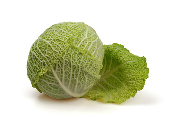 Fototapeta premium Savoy cabbage with unfolded leaf.