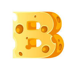 Cheese letter B style cartoon food design flat vector illustration isolated on white background