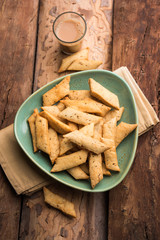 Namakpare or Salty Shakarpara/shakarpare or namkeen Shankarpali, popular diwali food or tea-time snack from Gujarat, India