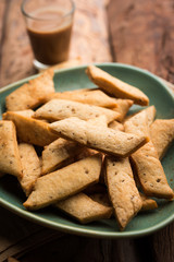 Namakpare or Salty Shakarpara/shakarpare or namkeen Shankarpali, popular diwali food or tea-time snack from Gujarat, India