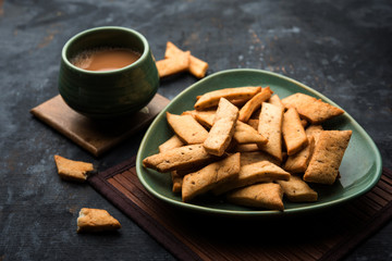 Namakpare or Salty Shakarpara/shakarpare or namkeen Shankarpali, popular diwali food or tea-time snack from Gujarat, India