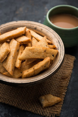 Namakpare or Salty Shakarpara/shakarpare or namkeen Shankarpali, popular diwali food or tea-time snack from Gujarat, India