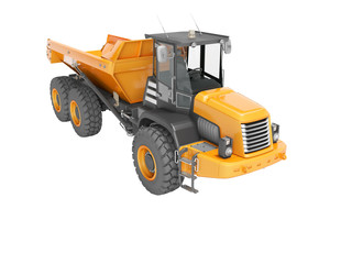 Obraz na płótnie Canvas Construction machinery orange quarry truck for transportation of large stones 3D render on white background no shadow