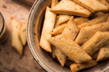 Namakpare or Salty Shakarpara/shakarpare or namkeen Shankarpali, popular diwali food or tea-time snack from Gujarat, India