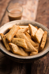 Namakpare or Salty Shakarpara/shakarpare or namkeen Shankarpali, popular diwali food or tea-time snack from Gujarat, India