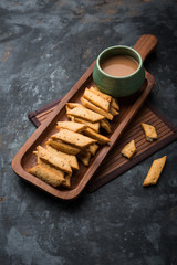 Namakpare or Salty Shakarpara/shakarpare or namkeen Shankarpali, popular diwali food or tea-time snack from Gujarat, India