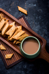Namakpare or Salty Shakarpara/shakarpare or namkeen Shankarpali, popular diwali food or tea-time snack from Gujarat, India
