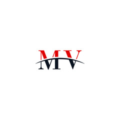 Initial letter MV, overlapping movement swoosh horizon logo company design inspiration in red and dark blue color vector