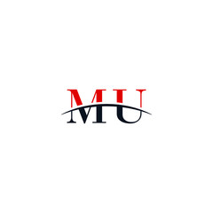 Initial letter MU, overlapping movement swoosh horizon logo company design inspiration in red and dark blue color vector