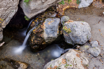 Hiking trail Los Cahorros de Monachil (Granada) in Autumn. Impressive gorge carved by the Monachil River. It is a place of singular beauty with waterfalls, caves and suspension bridges.
