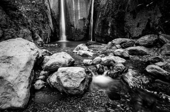 Hiking trail Los Cahorros de Monachil (Granada) in Autumn. Impressive gorge carved by the Monachil River. It is a place of singular beauty with waterfalls, caves and suspension bridges.