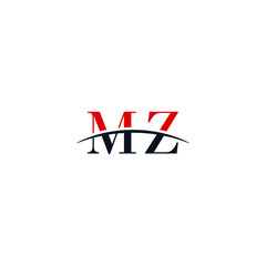 Initial letter MZ, overlapping movement swoosh horizon logo company design inspiration in red and dark blue color vector